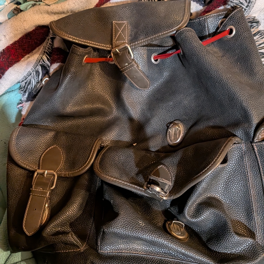 GAP Vintage Brown Leather Backpack with Red Accents